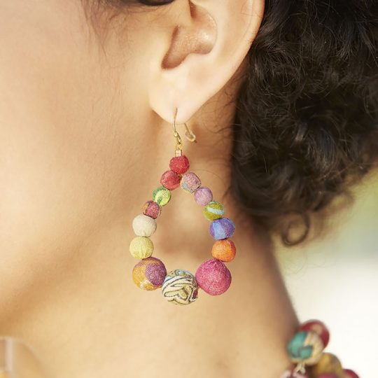 kantha graduated teardrop earrings model